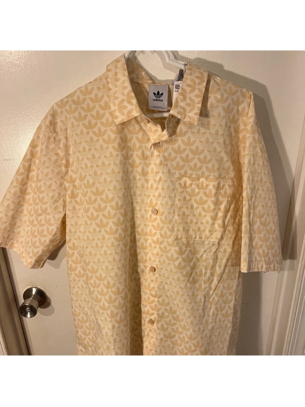 Adidas Men's Short-Sleeve Button-Up Shirt in Light Cream